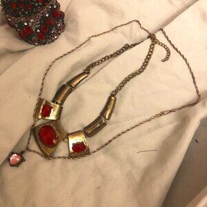 bundle red/pink gold rhinestone bracelet, 2 necklaces